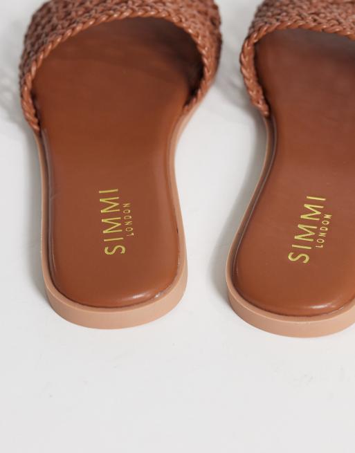 Simmi London Wide Fit Luna woven flat sandals in tan, 3 of 4
