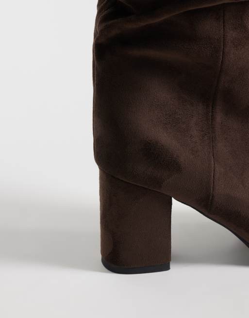 Simmi London Wide fit Maggie ruched knee boots in brown suedette, 4 of 4