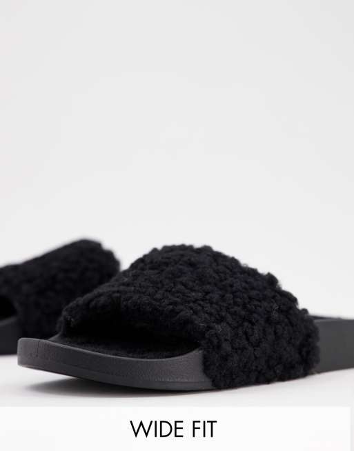 Simmi London Wide Fit Mahi summer fluff slides in black