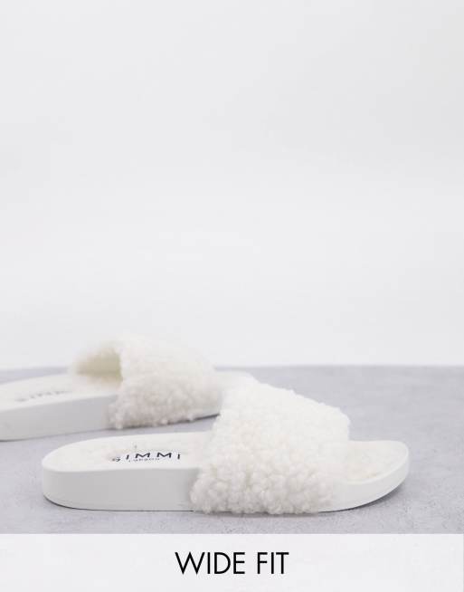 Simmi London Wide Fit Mahi summer fluff slides in off white