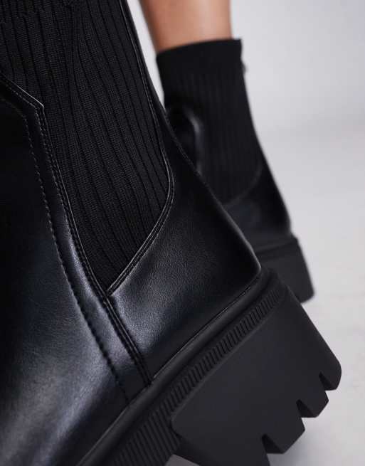 Simmi London Wide Fit Malakai Sock Ankle Boot in Black