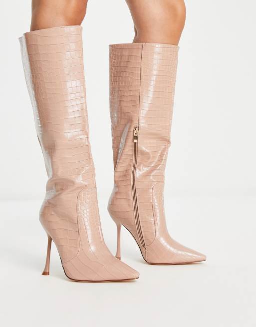 Beige high hot sale heel boots