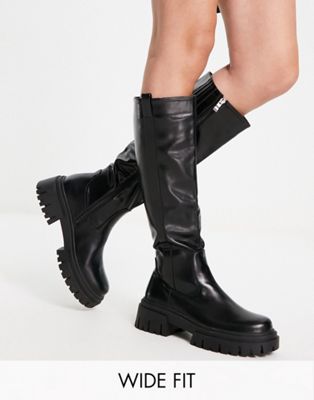 Simmi London Wide Fit Marlon chunky knee boots in black  | ASOS