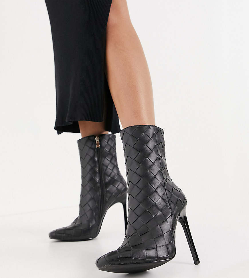 Simmi London Wide Fit Melina woven heeled ankle boots in black
