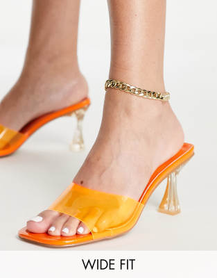 Simmi London Wide Fit mid heeled mule sandals in orange  - ASOS Price Checker