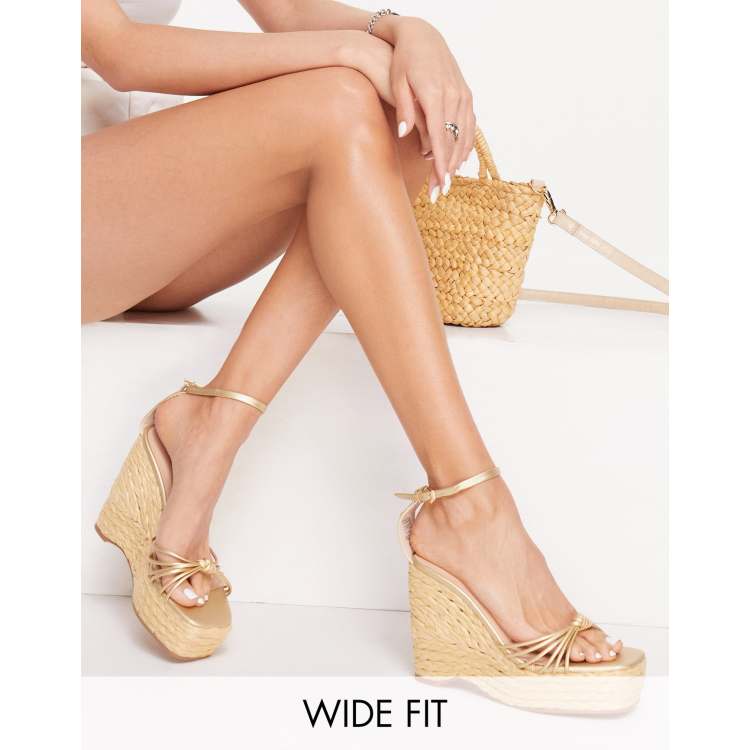 Simmi London Wide Fit Nadir skinny strap espadrille wedge sandals in gold