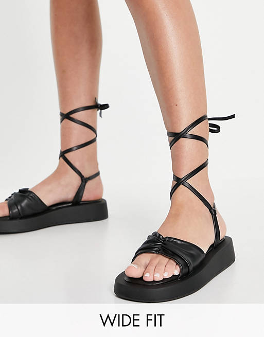 Simmi London Wide Fit Naeva ankle tie flatform sandals in black