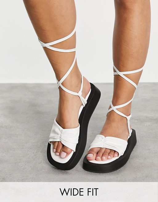 Simmi London Wide Fit Naeva ankle tie flatform sandals in white