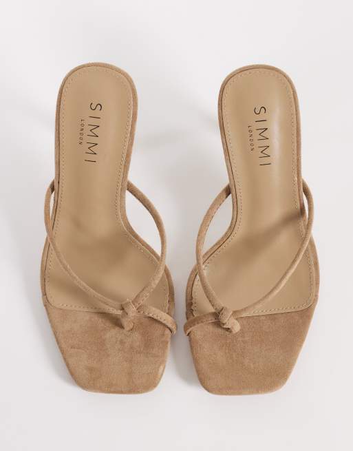 Simmi London Wide Fit Ortega heeled mule sandals in taupe faux