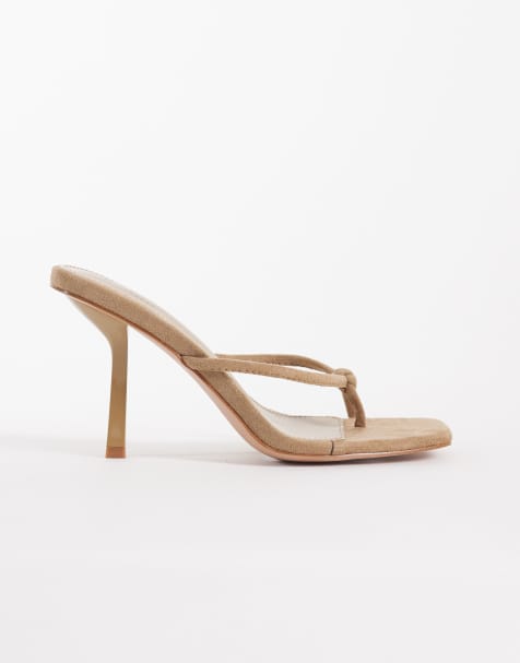 Simmi London Wide Fit - Ortega - Sandali stile sabot con tacco in camoscio sintetico color talpa - view 1