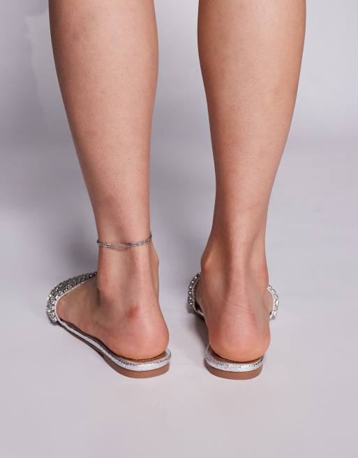 Simmi London Wide Fit Paison rhinestone flat sandals in silver metallic, 4 of 4