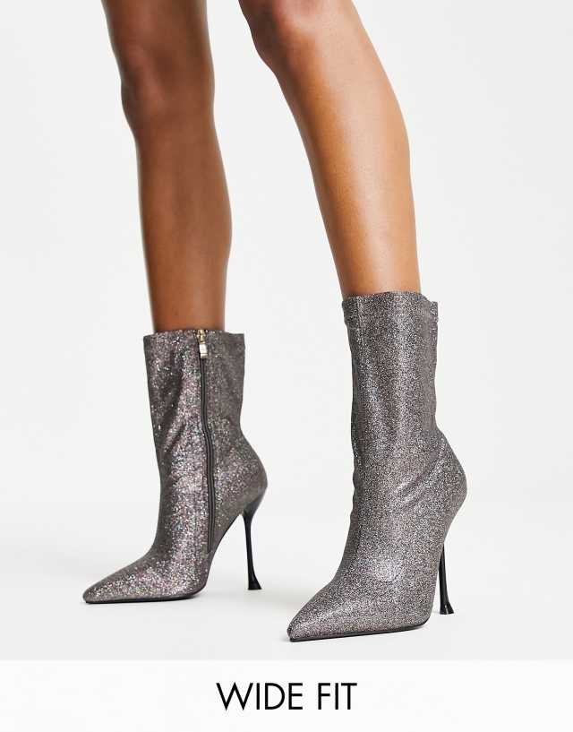 Simmi London Wide Fit Paolo glitter sock boots in black