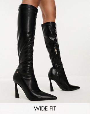 Simmi London Wide Fit Peak stretch knee boots in black - ASOS Price Checker