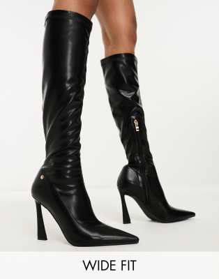 Simmi Wide Fit Simmi London Wide Fit Peak Stretch Knee Boots In Black