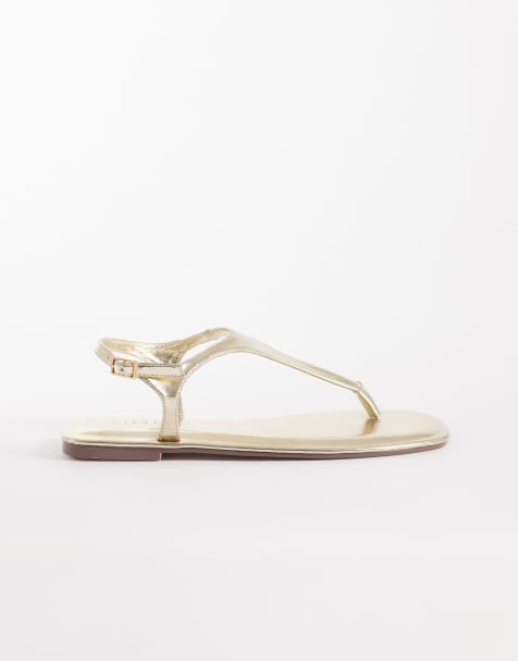 Simmi London – Wide Fit – Perry – Guldfärgade sandaler med tårem - view 1