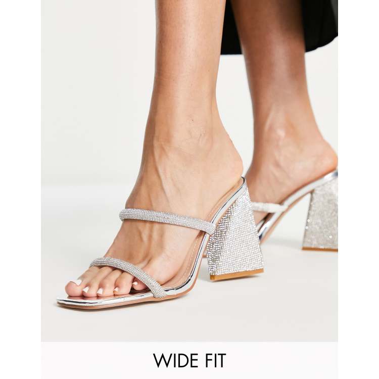 Silver diamante best sale block heel sandals