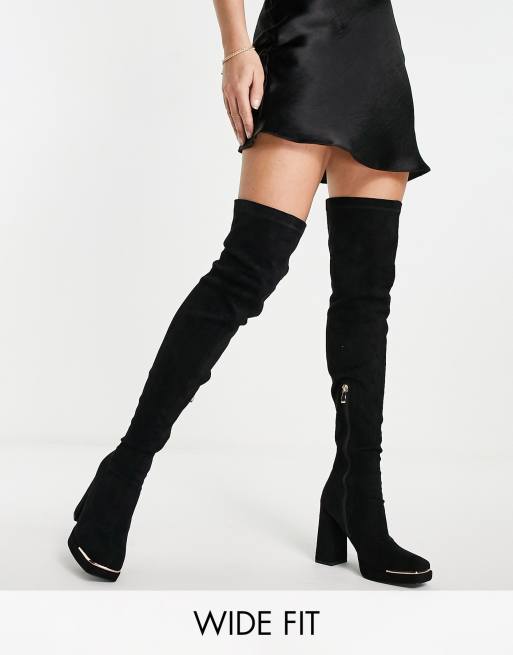 Simmi London Wide Fit platform heel boots in black | ASOS