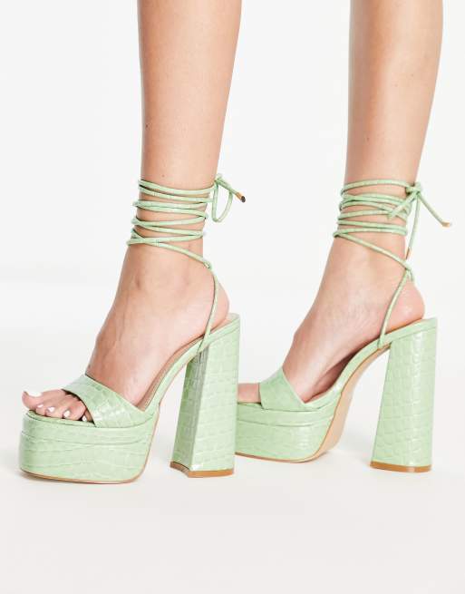 Simmi London Wide Fit platform heeled sandals in sage green, 2 of 4