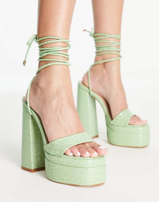Simmi London Wide Fit platform heeled sandals in sage green, 3 of 4