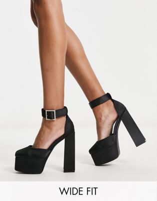 Simmi London Wide Fit platform heeled shoes with embellished buckle in black  - ASOS Price Checker