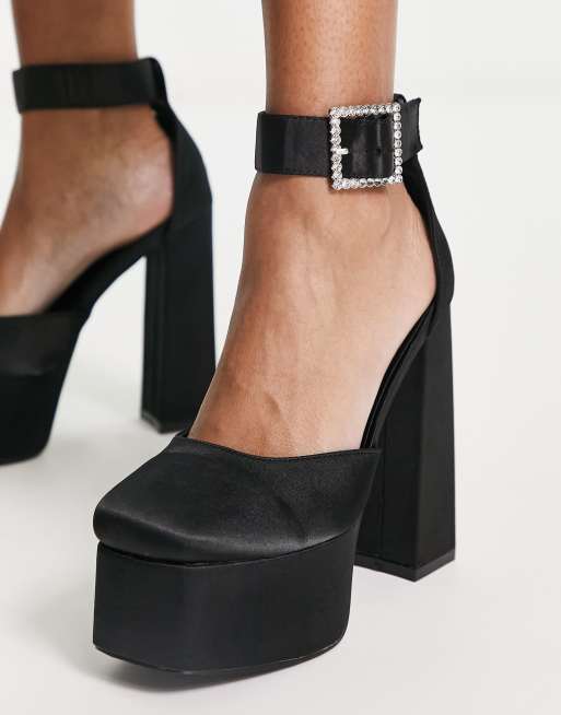 Simmi London Wide Fit platform heeled shoes with embellished buckle in black