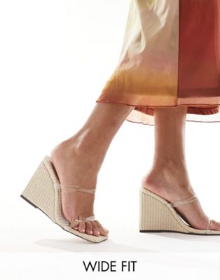 Shop Simmi Wide Fit Simmi London Wide Fit Radial Wedge Heeled Sandal In Natural With Clear Straps-neutral