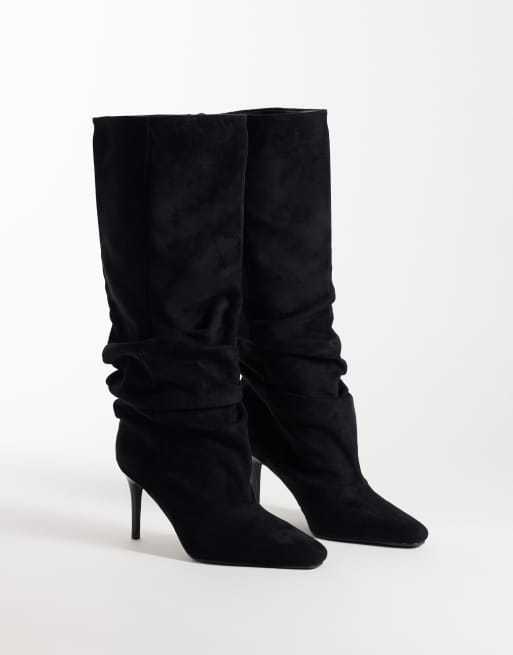 Simmi London wide fit Reece ruched knee boots in black suedette, 2 of 4