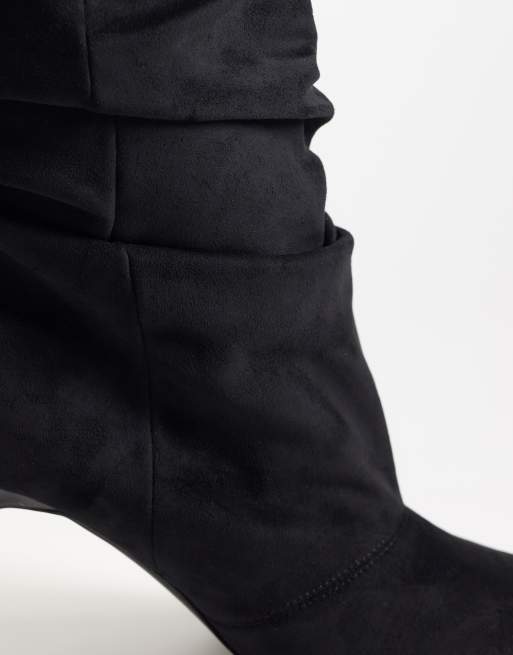 Simmi London wide fit Reece ruched knee boots in black suedette, 4 of 4