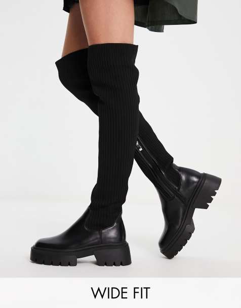 Flat platform thigh high hot sale boots