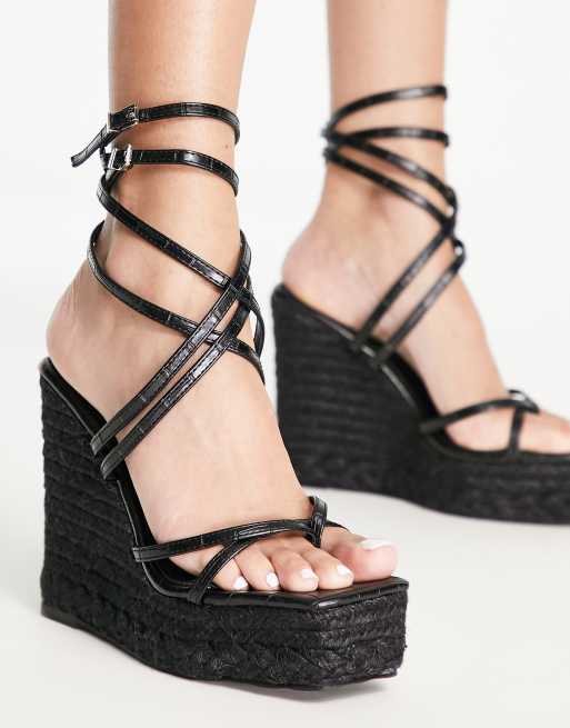 Simmi London Wide Fit - Sandali stile espadrilles con zeppe a pianta larga neri , 3 di 4