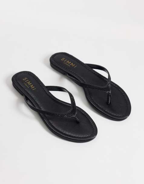 SIMMI London Wide Fit - Selene - Chanclas negras de satén con abalorios - view 1