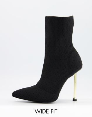 Simmi London Wide Fit Shae sock boots with gold heel 