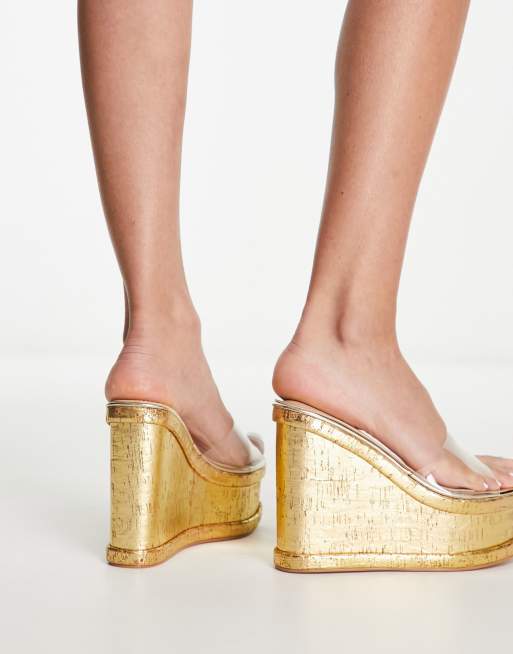 Simmi London Wide Fit Shanda cork wedges in clear , 2 of 4