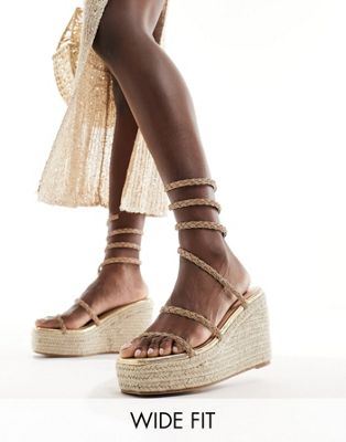 Simmi London Wide Fit Simona embellished espadrille in gold
