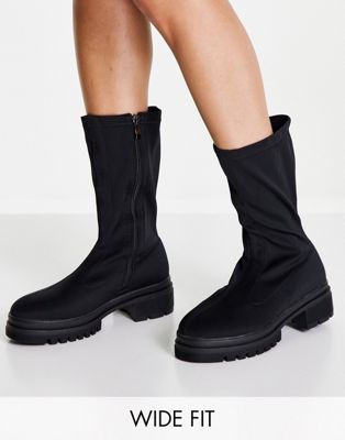 Simmi London Wide Fit sock boot in black lycra - ASOS Price Checker