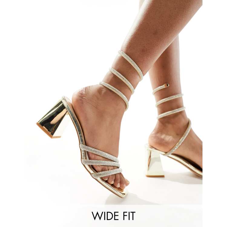 Gold block best sale heels with rhinestones