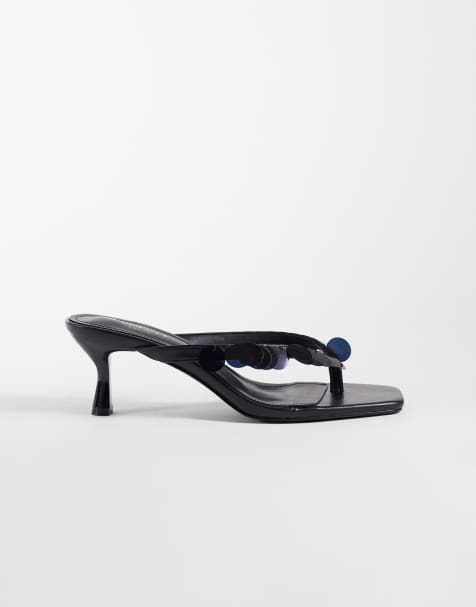Simmi London Wide Fit toe post kitten heel sandals with sequins in black  - view 1