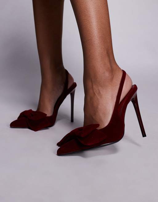 Simmi London Wide Fit Toppaz slingback heeled shoes with bow in red velvet