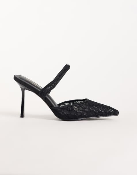 Simmi London Wide Fit Ursula slingback heeled court shoe in black lace - view 1