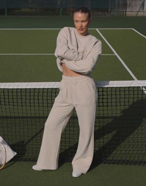 Simmi London Wide leg joggers in stone - view 1