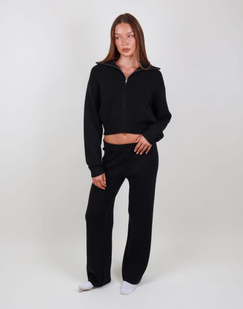 Simmi London Wide leg knitted trouser in black - view 1