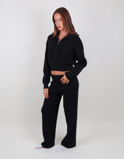 Simmi London Wide leg knitted trouser in black, 2 of 4