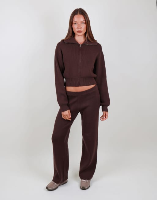 Simmi London Wide leg knitted trouser in brown, 2 of 4