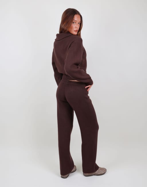 Simmi London Wide leg knitted trouser in brown, 4 of 4