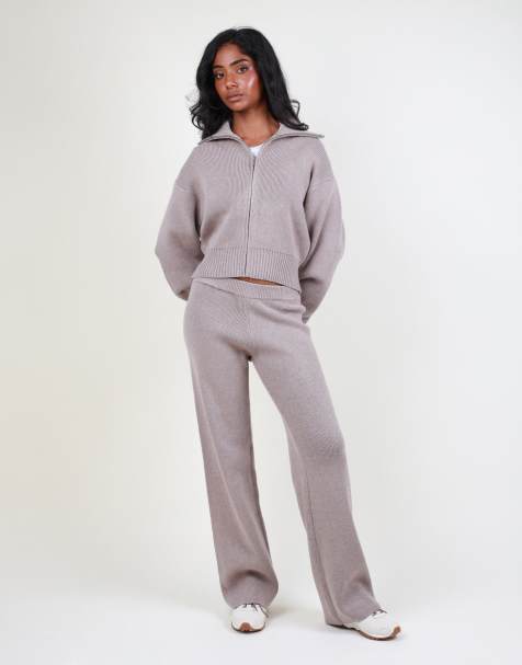Simmi London Wide leg knitted trouser in mocha - view 1