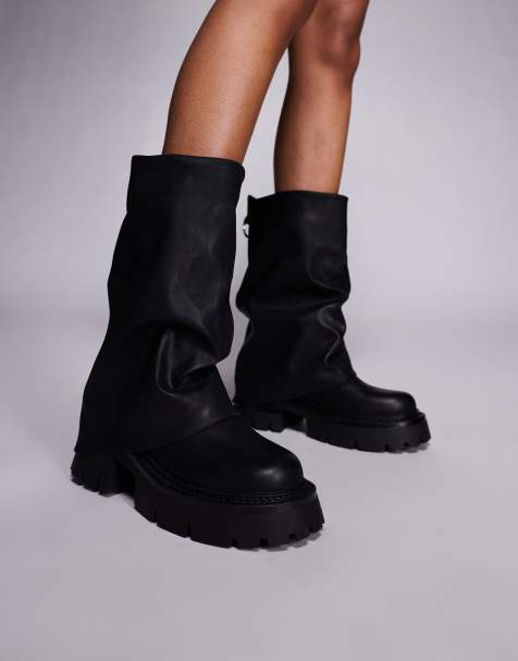 Simmi London Wiz foldover chunky low ankle boots in black - view 1