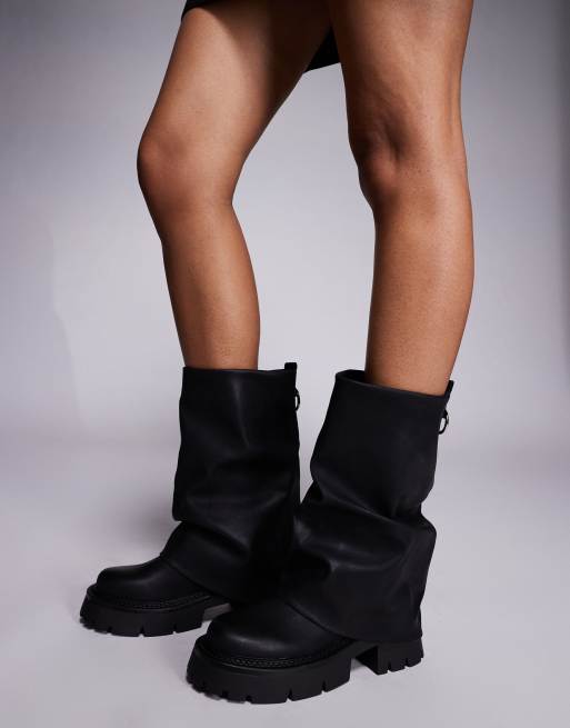 Simmi London Wiz foldover chunky low ankle boots in black