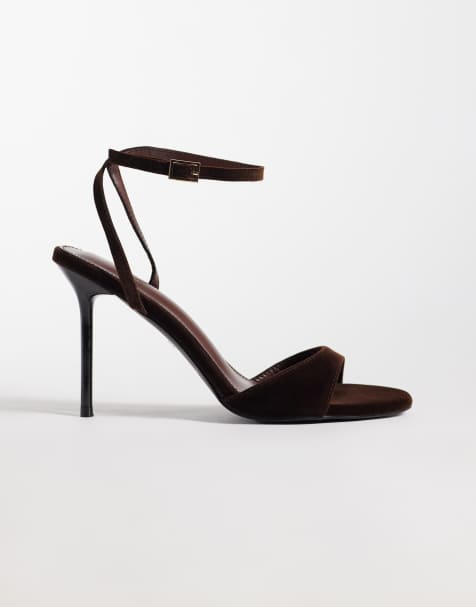 Simmi London Wynna classic heeled sandal in brown velvet - view 1