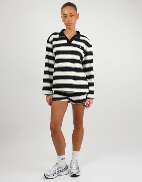 Simmi London X mia khan madrid stripe rugby top in black - view 1