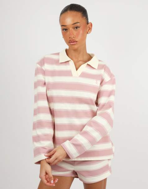 Simmi London X mia khan madrid stripe rugby top in pink - view 1